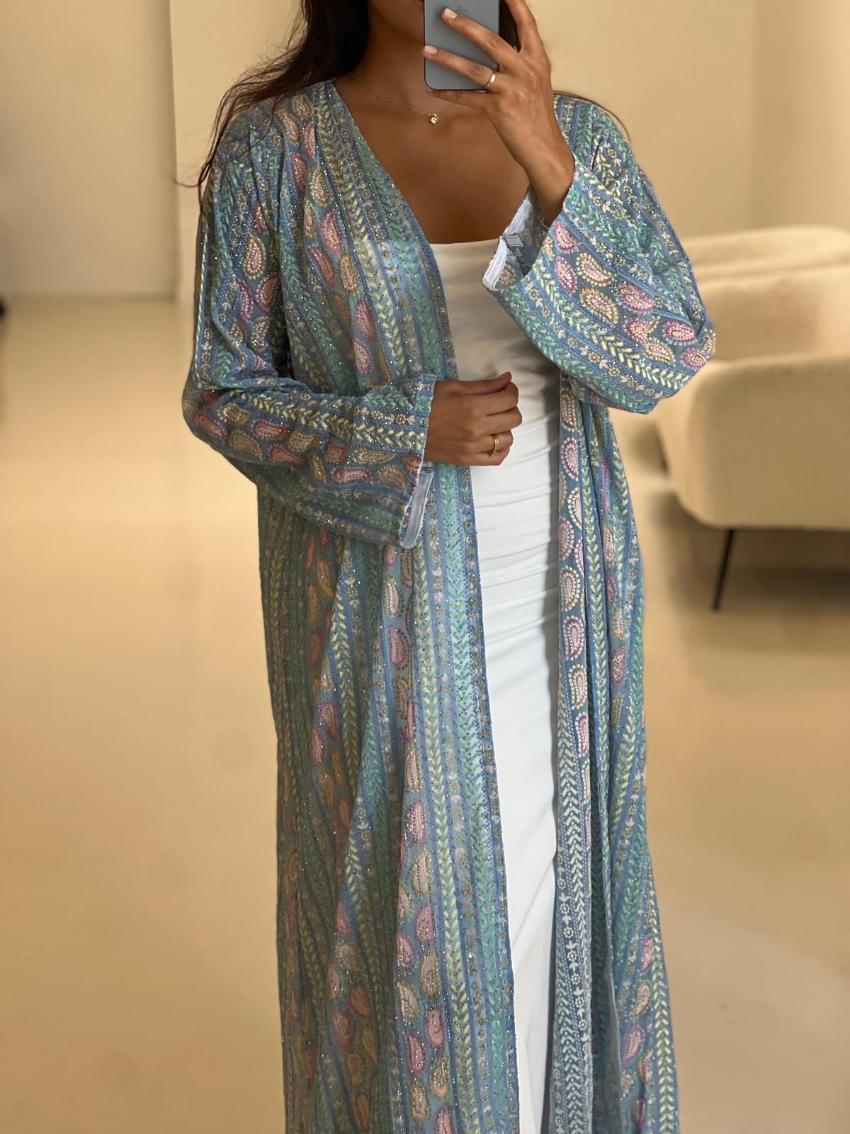 Kimono sari indien bleu foncé