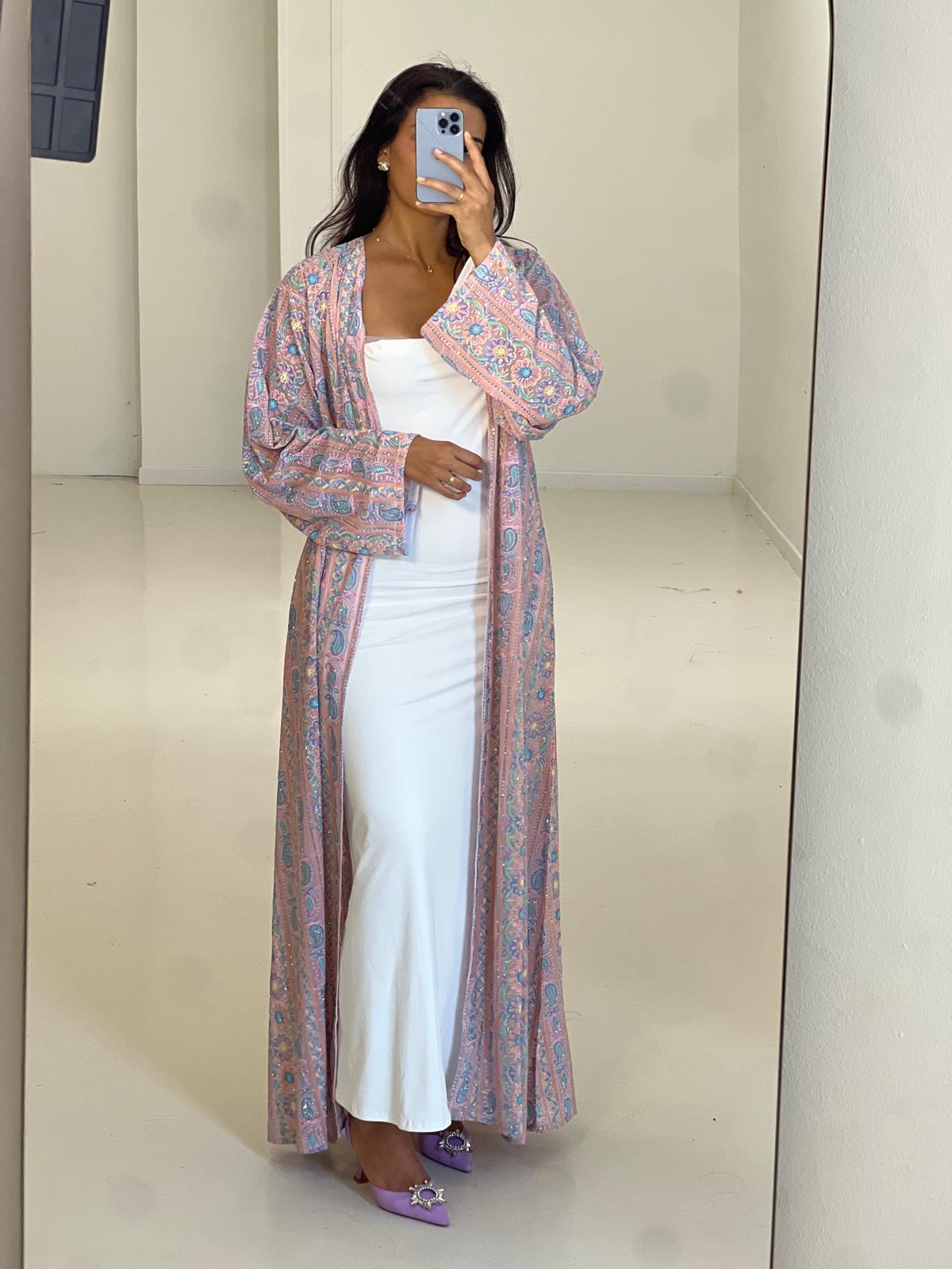 Kimono sari indien rose saumon