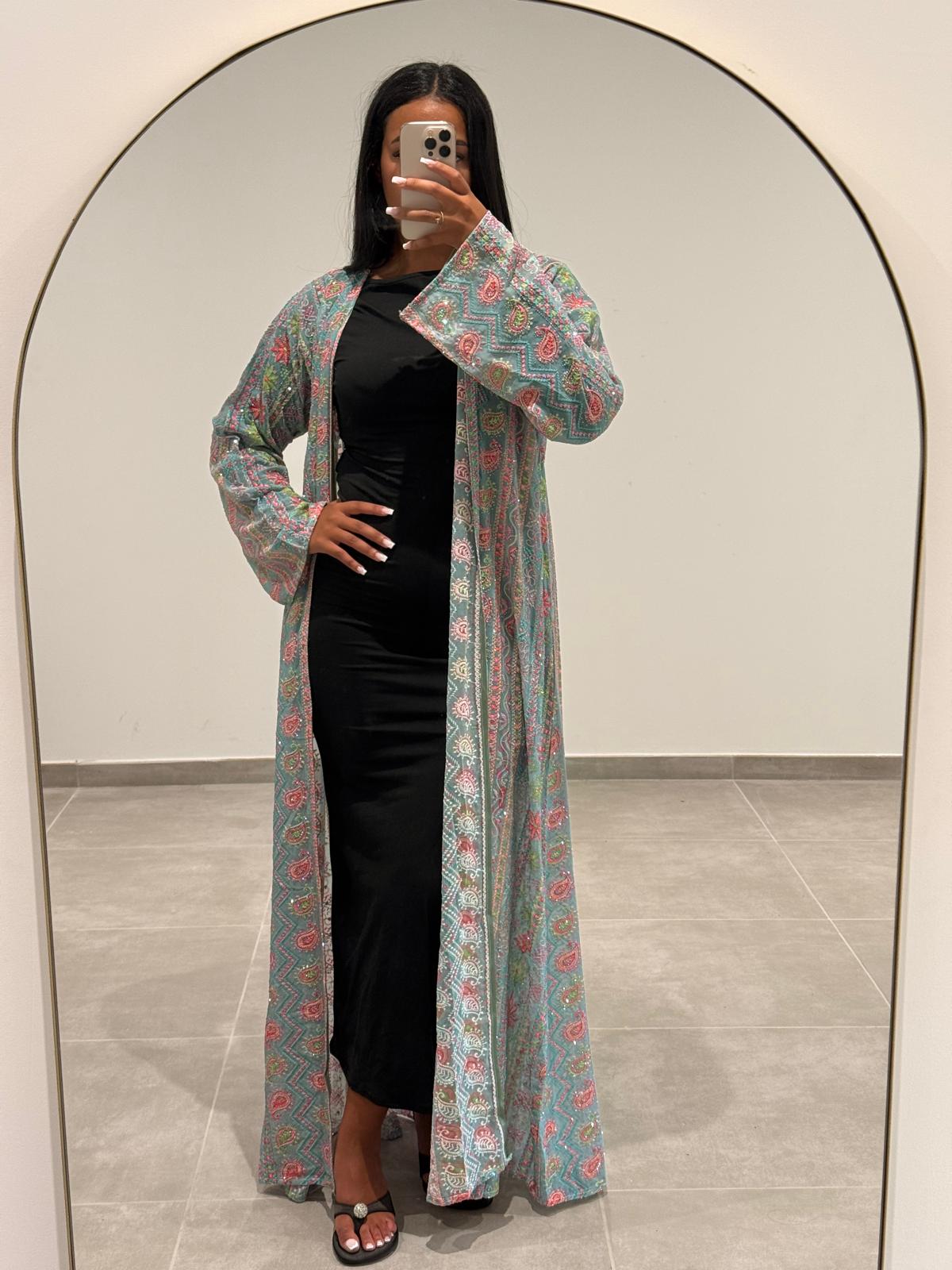 Kimono sari indien bleu turquoise