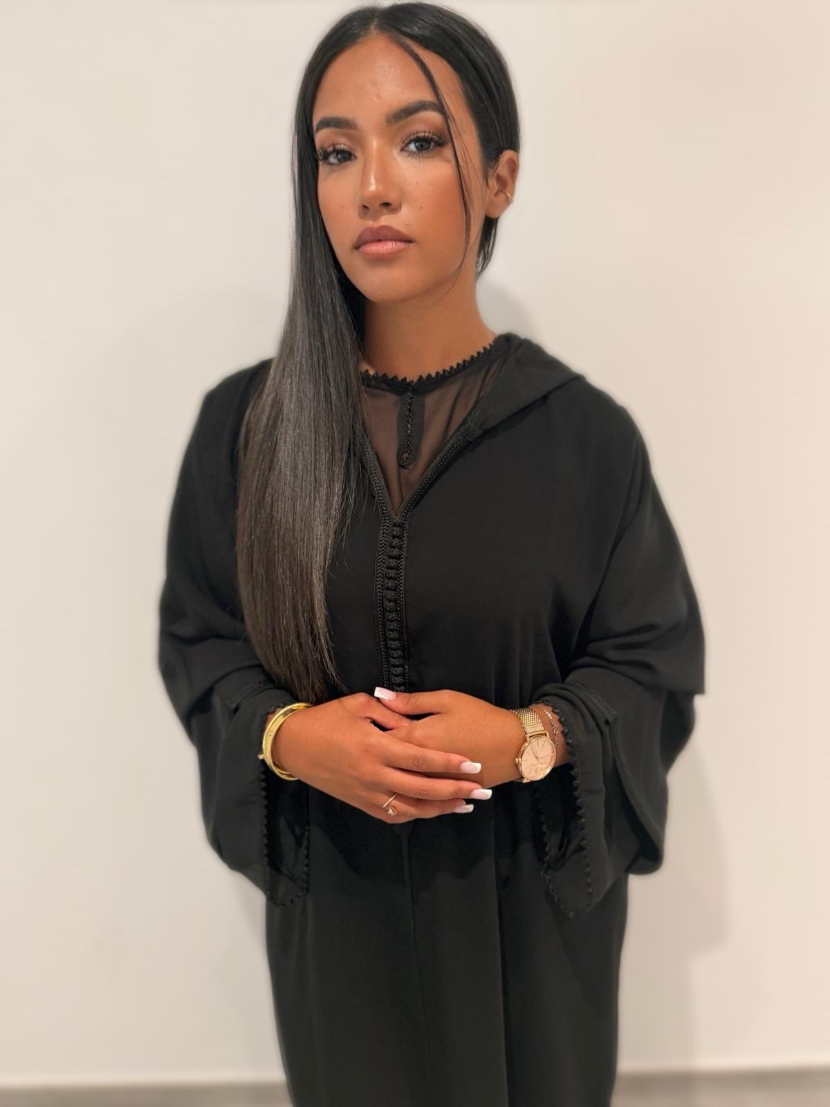 Jelaba noire & robe en mousseline noire