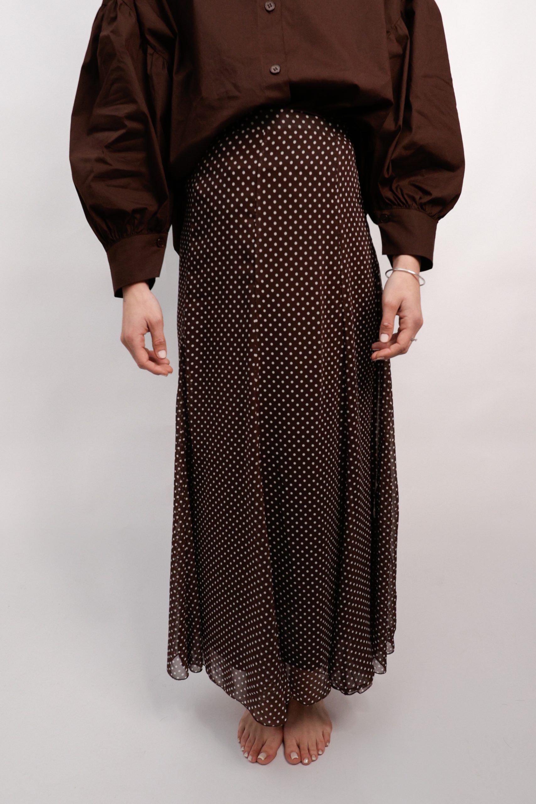 Jupe longue marron à pois