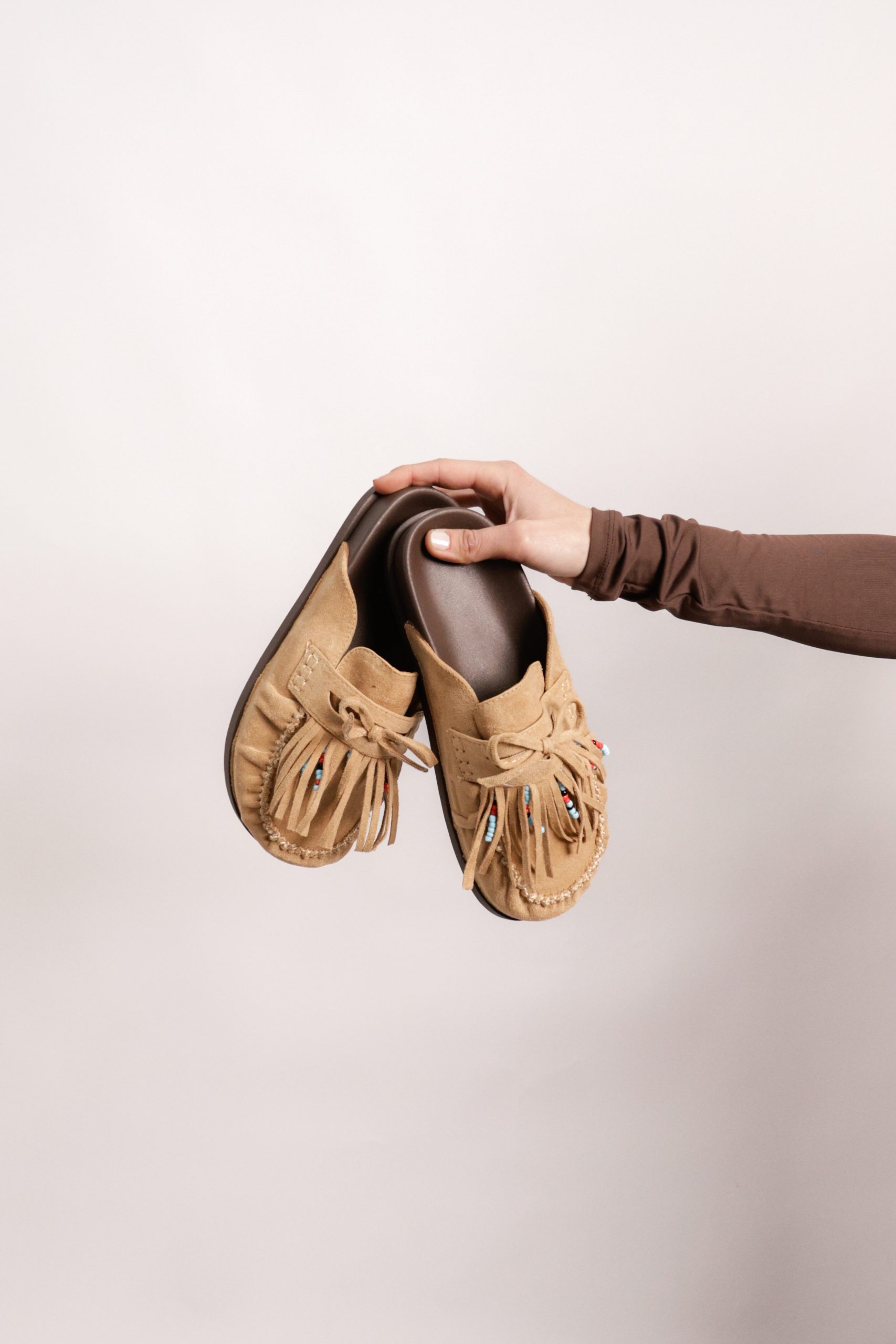 Mules à franges et perles | Nude