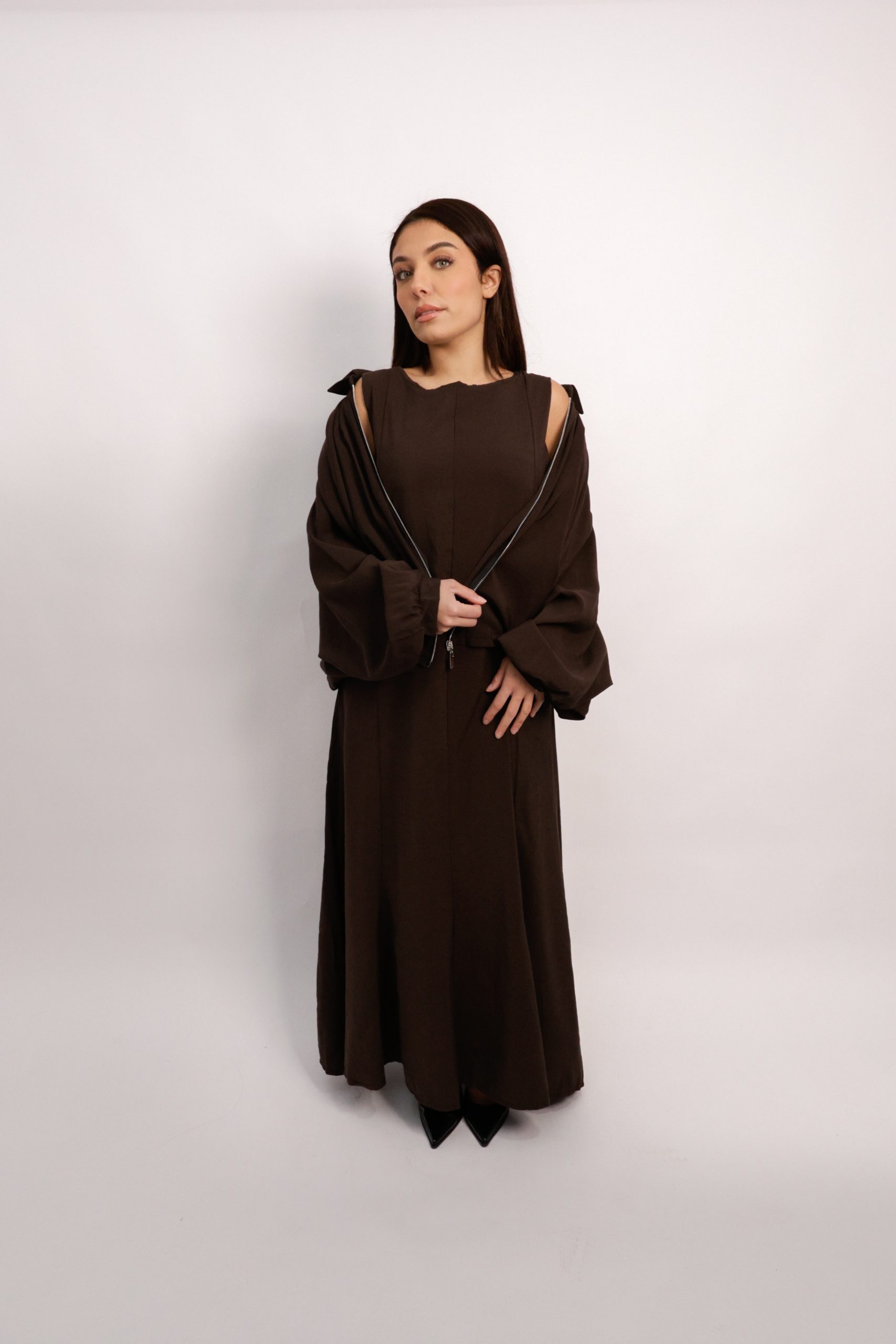 Ensemble robe longue & bombers fluide | Chocolat