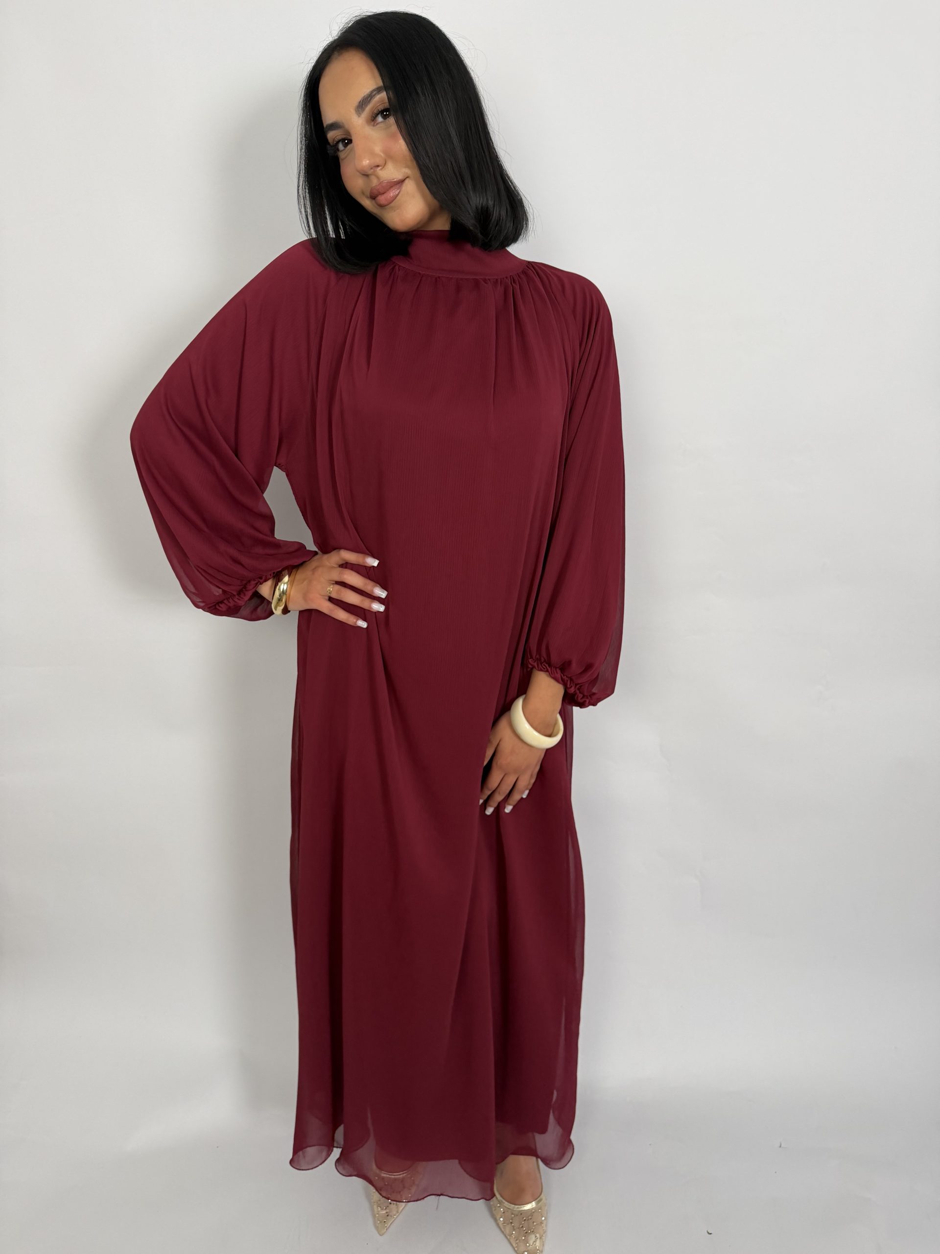 Robe à col montant | Burgundy